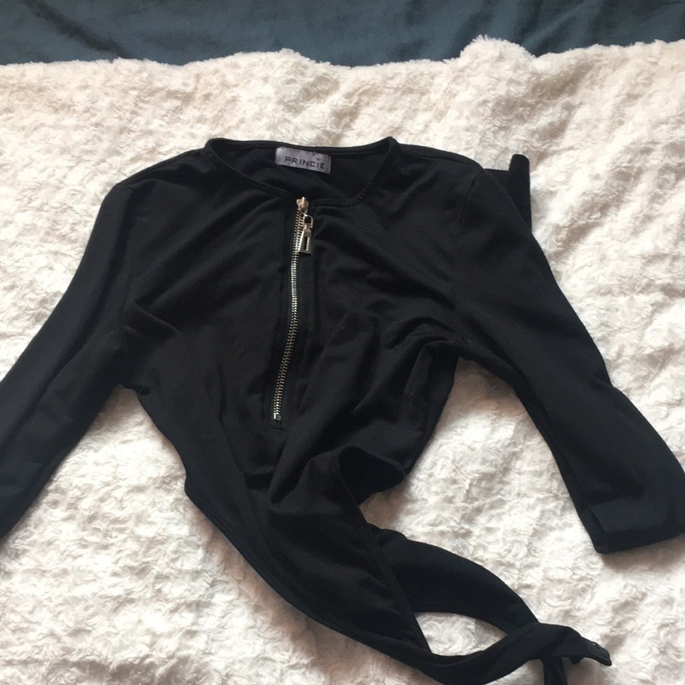 Black long sleeve high hip cut  bodysuit